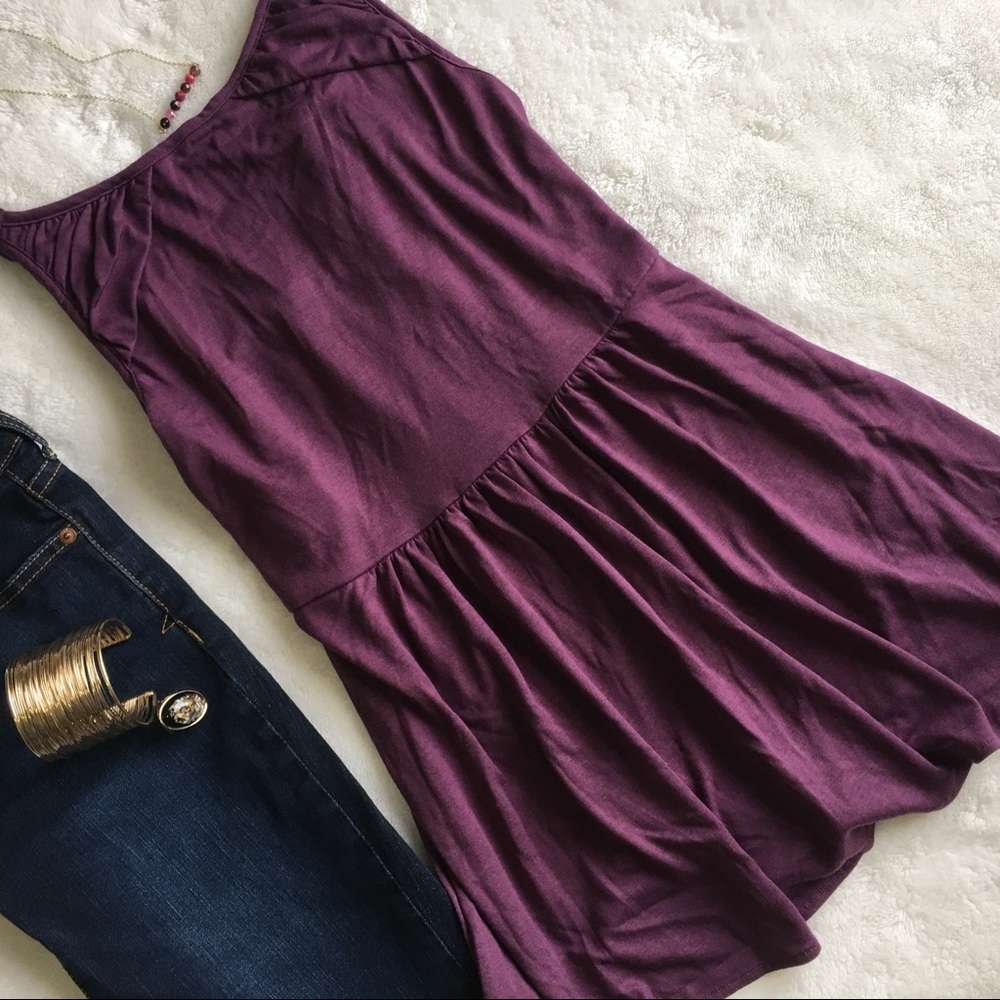 Gold Sequin Embellished Gypsy Collar Purple Tank - Picture 3 of 8